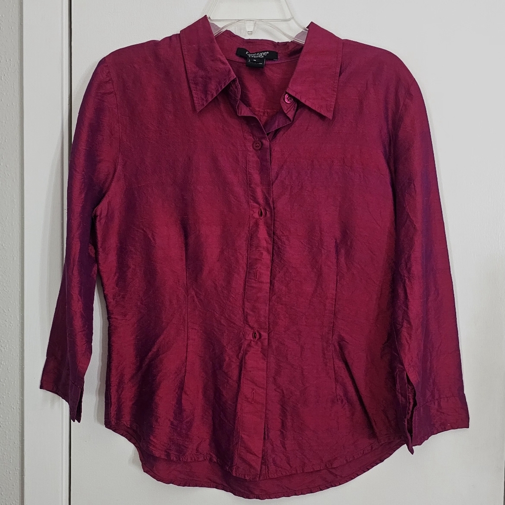 Karen Kane Women's Burgundy Button-Up Top